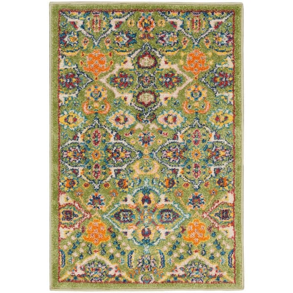 Nourison Allur Sage Ivory doormat 2 ft. x 3 ft. Floral Bohemian Modern Kitchen Rug