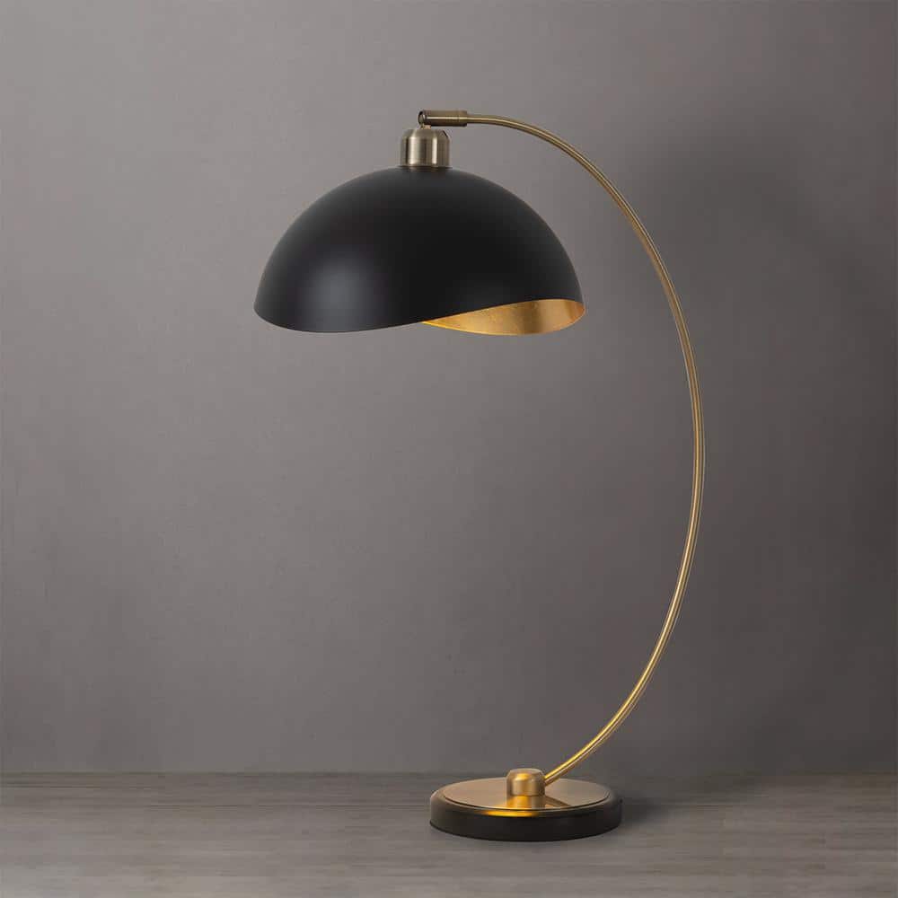 Luna Bella Weathered Brass Arc Desk Lamp with Matte Black Steel