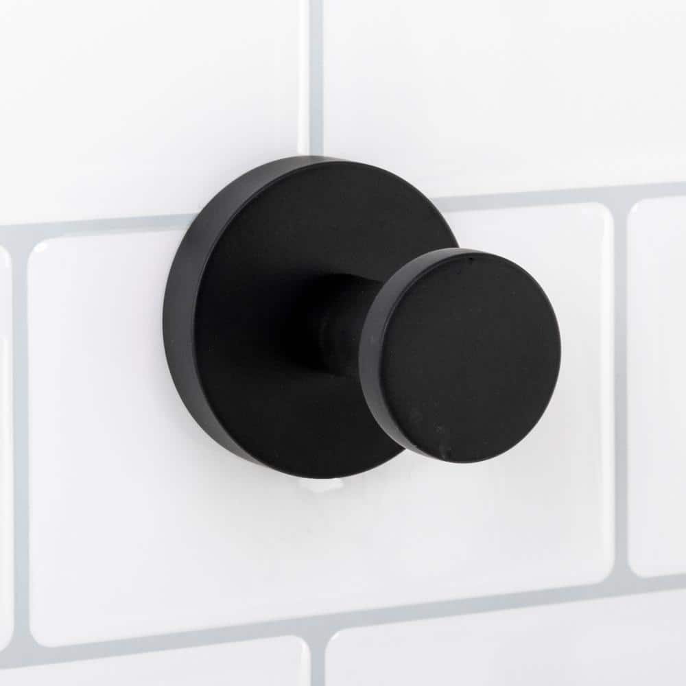 Matte Black Minimalist Brass Robe Hook with Circular Backplate