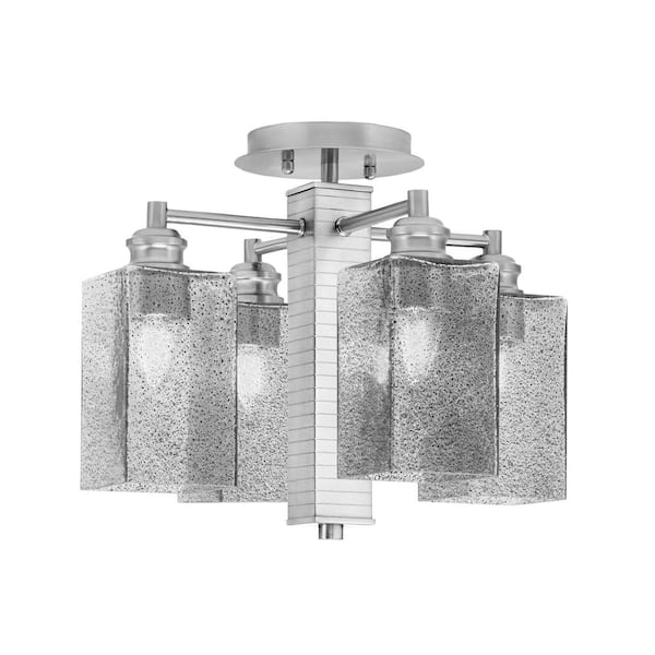 Unbranded Albany 15 in. 4-Light Brushed Nickel Semi-Flush with Square Smoke Bubble Glass Shades