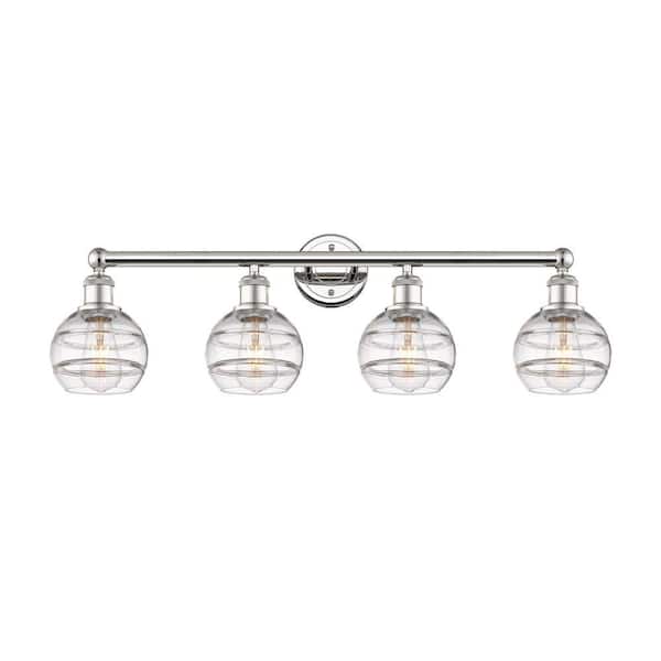 Rochester 32.88 in. 4-Light Polished Nickel Vanity Light with Glass Shade