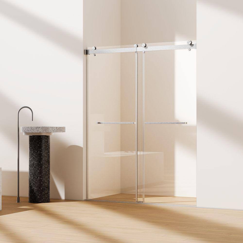 "56-60"" W x 76"" H Brushed Nickel Frameless Double Sliding Shower Door, 3/8"" (10mm) Reversible Installation" price history on PriceWatchPro