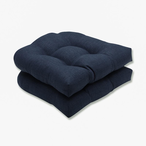 Pillow Perfect Solid 19 x 19 Outdoor Dining Chair Cushion in Blue (Set of 2)