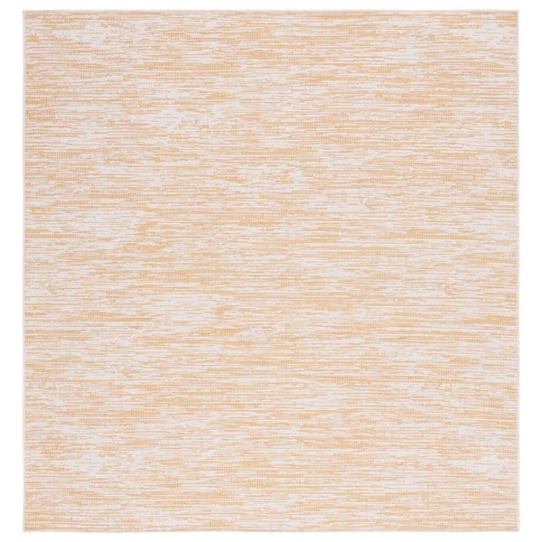 Hampton Yellow 6 ft. x 6 ft. Abstract Distressed Indoor/Outdoor Square Area Rug