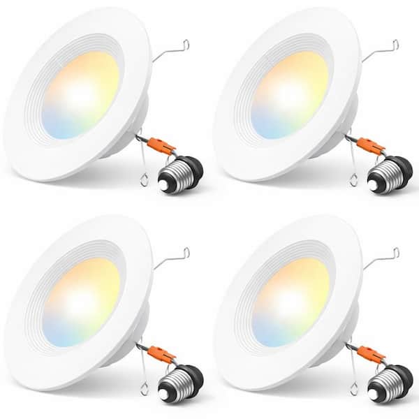 5/6 in. Can Light 5-Color Selectable Dimmable Remodel Integrated LED Recessed Light Kit Baffle Trim (4-Pack)