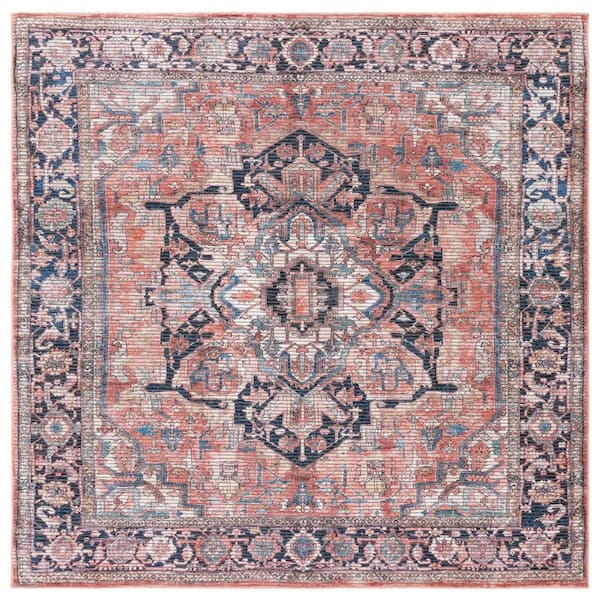 SAFAVIEH Serapi Rust/Navy 7 ft. x 7 ft. Machine Washable Border Ornate Square Area Rug
