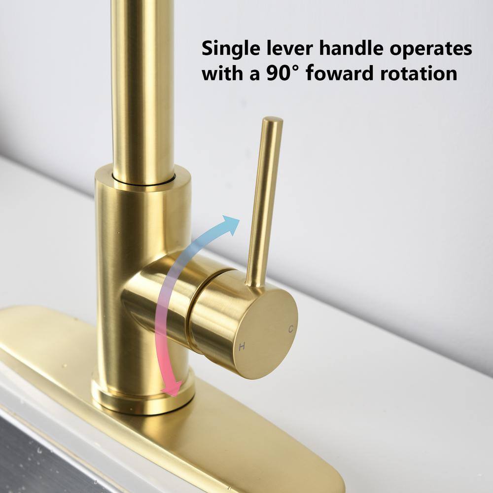 Brushed Gold Stainless Steel Pull Down Kitchen Faucet with Soap Dispenser