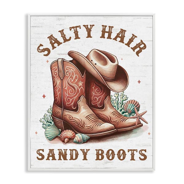 Coastal Cowgirl Boots by Lettered and Lined White Framed Nature Giclee Art Print 14 in. x 11 in.