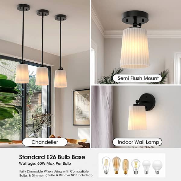 YANSUN 5 in. 1-Light Black Semi-Flush Mount Ceiling Light w