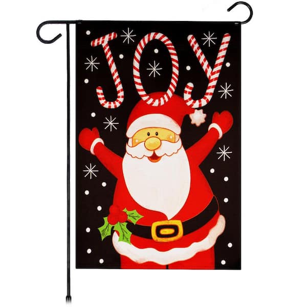 G128 1 ft. x 1.5 ft. Polyester Joyful Santa 2-Sided Garden Flag Printed Blockout