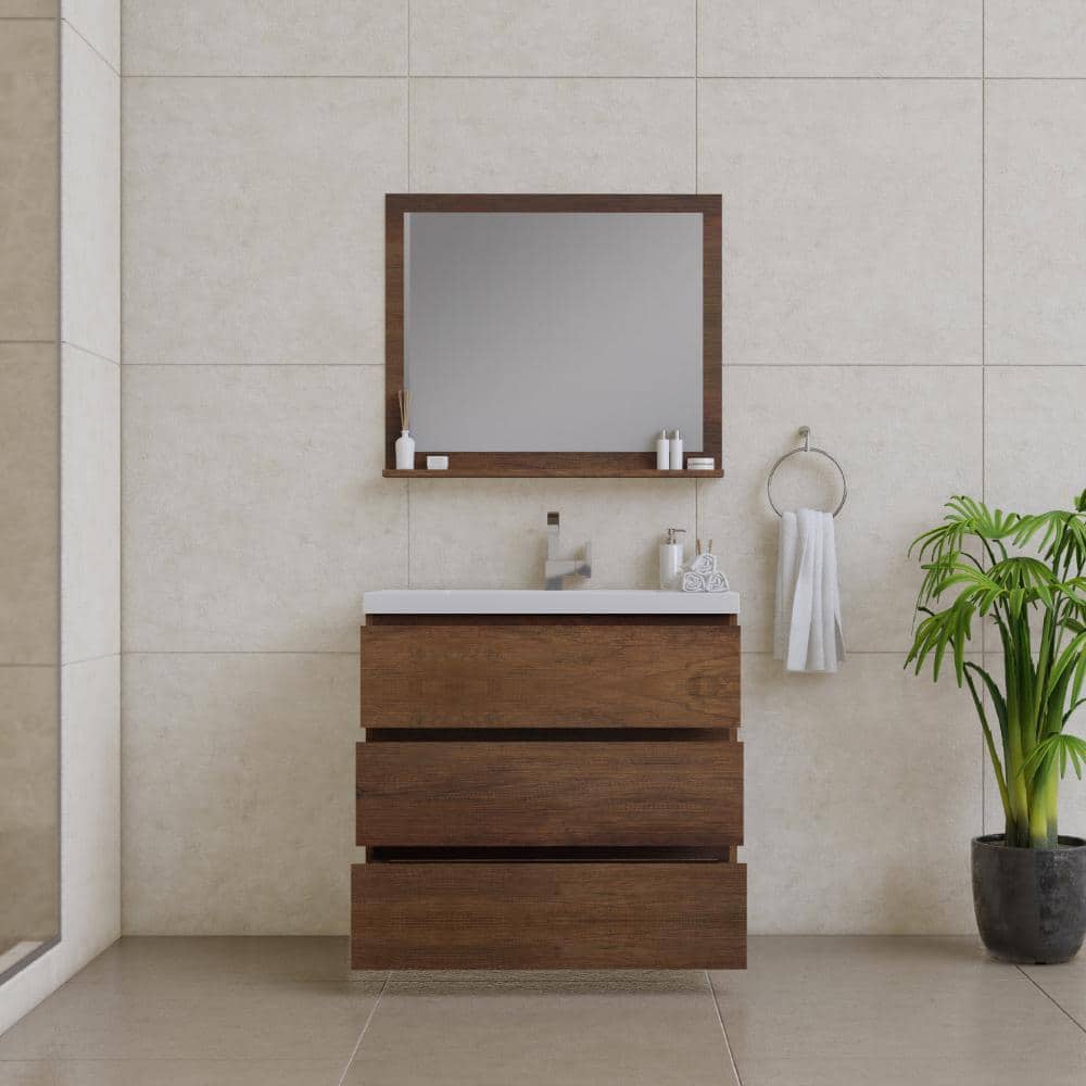 Alya 36" Rosewood Brown MDF Freestanding Bathroom Vanity