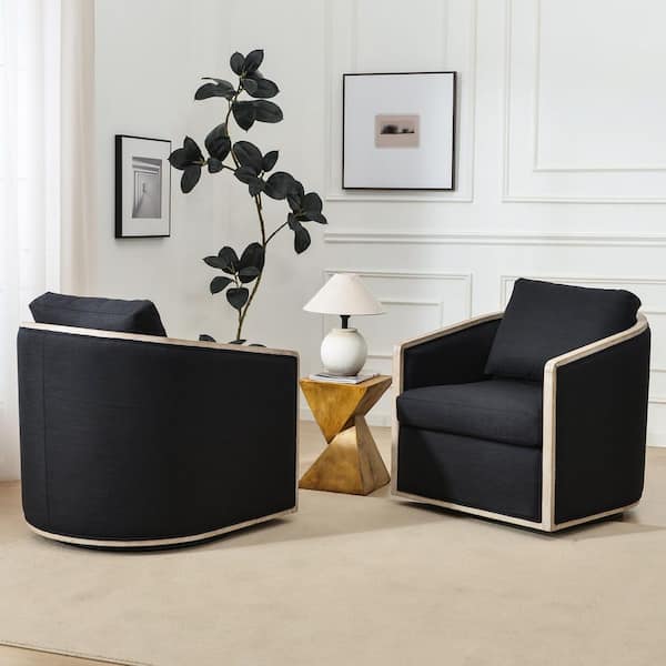 Black Linen Performance Fabric Upholstered Swivel Chair Set of 2