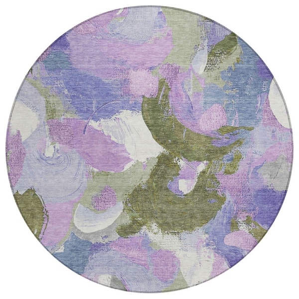 Chantille Machine Washable Indoor/Outdoor Abstract ACN1965 Lavender 8 ft. x 8 ft. Round Rug