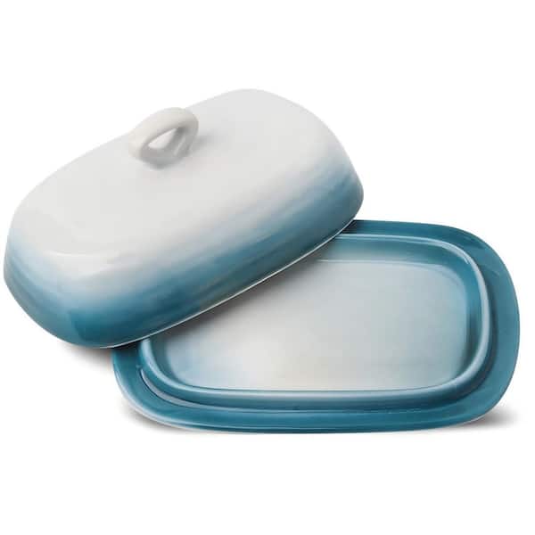5 oz. Porcelain Butter Dish with Lid, Covered Butter Container with Handle Design for Countertop, Dark Blue