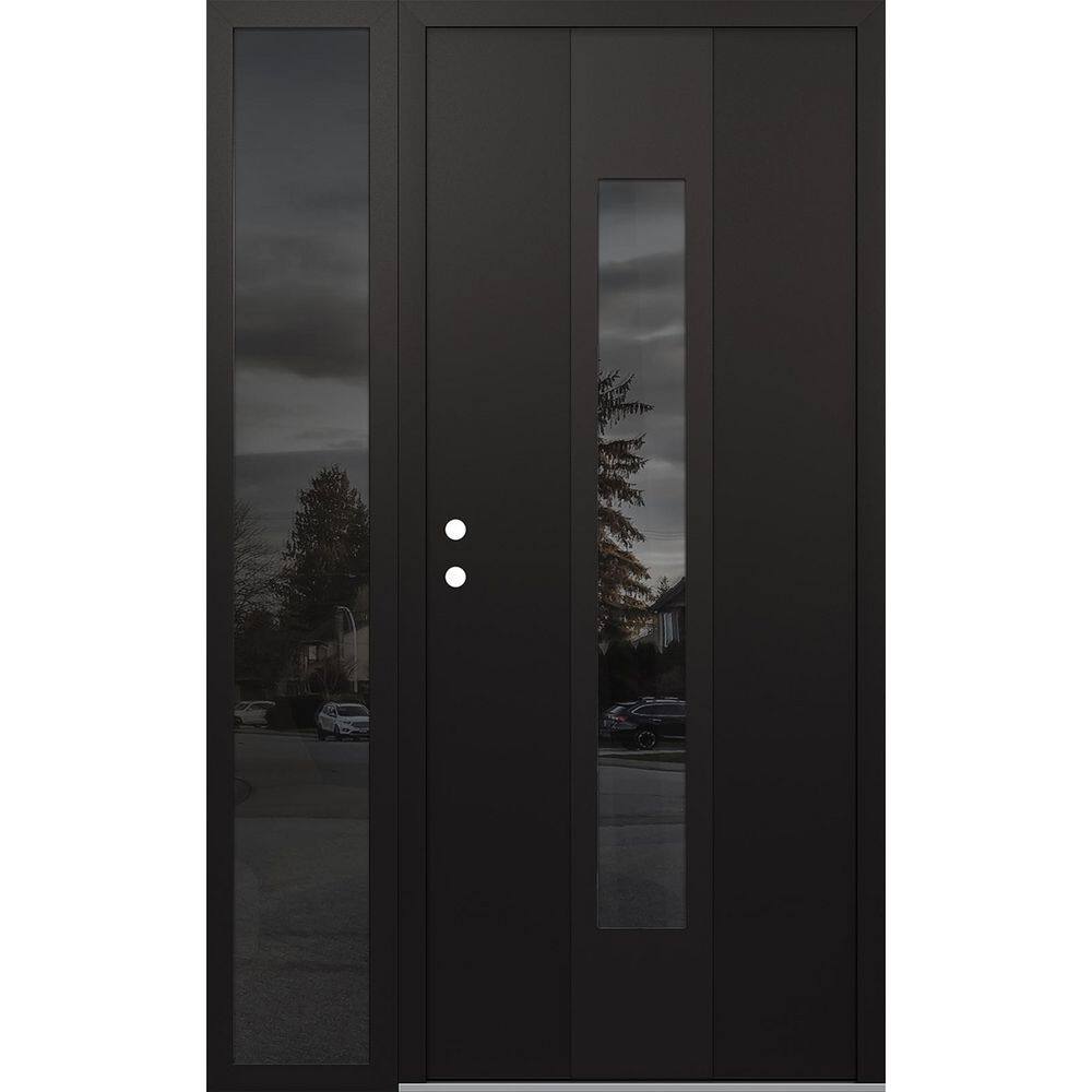 A1 48 in. x 80 in. Panel Black Right-Hand/Inswing Mirrored Glass Black/Black Sidelite Steel Prehung Front Door price history on PriceWatchPro