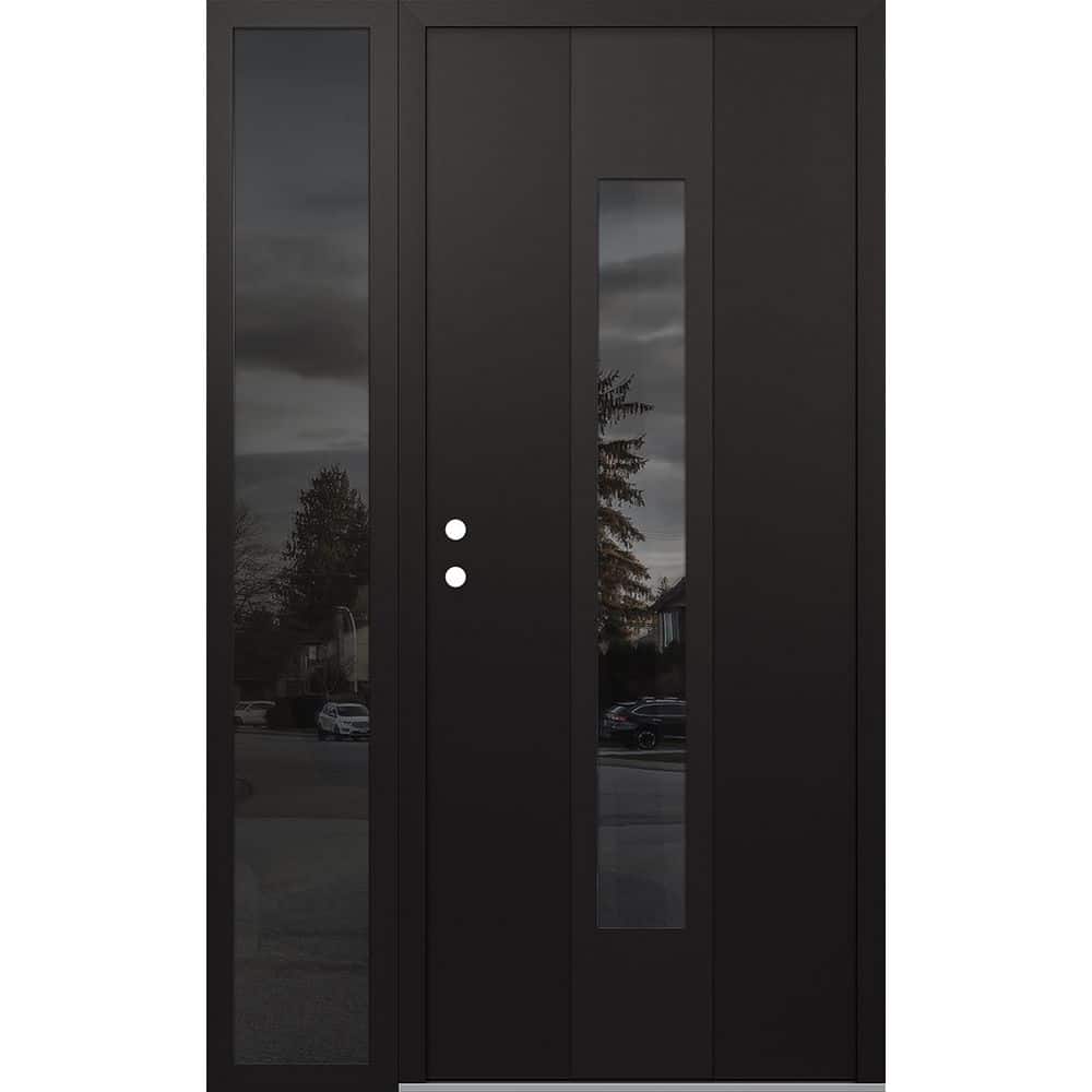 A1 52 in. x 80 in. Panel Black Right-Hand/Inswing Mirrored Glass Black/Black Sidelite Steel Prehung Front Door price history on PriceWatchPro