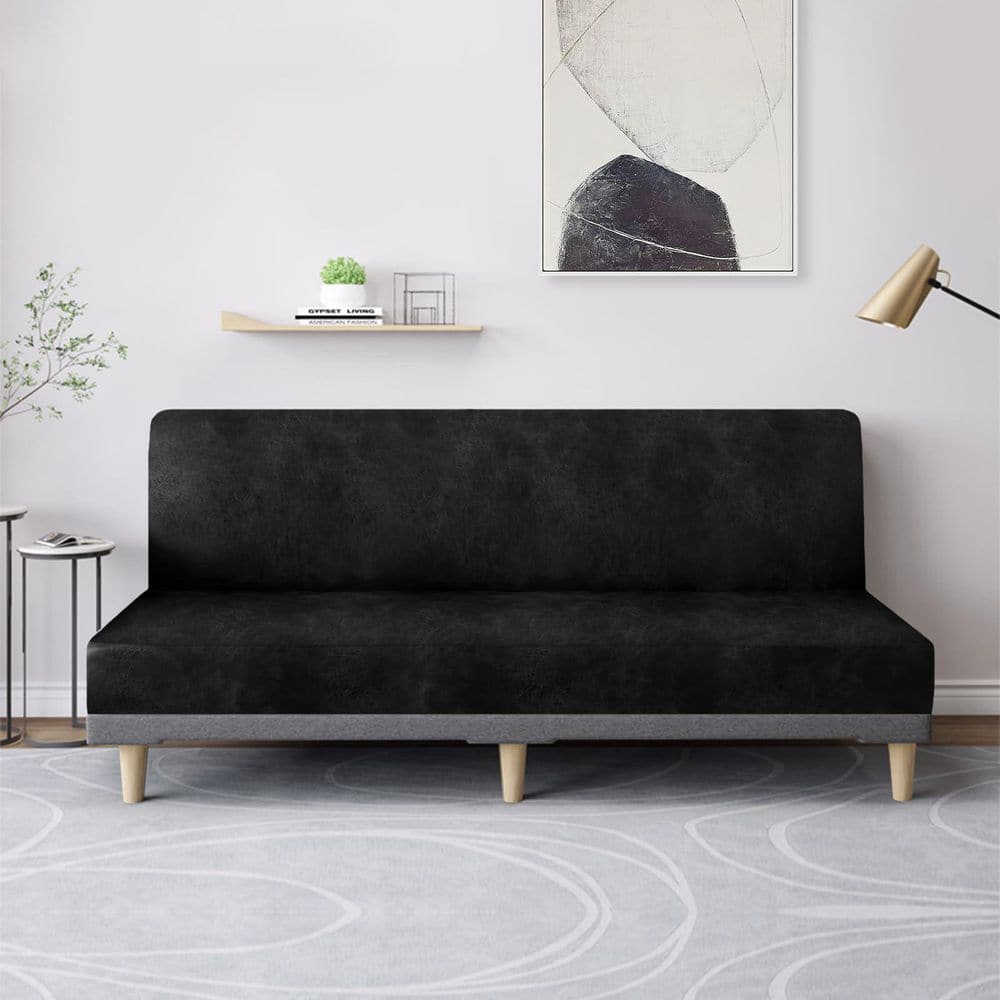 Black Polyester Large Stretch Futon Slipcover, Leather Like Armless Futon Sofa Bed Cover with Elastic Bottom price history on PriceWatchPro