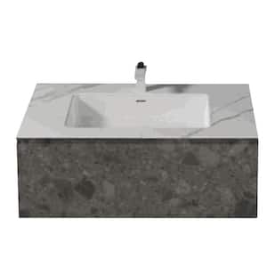 Terazzo Grey 36 in. W x 20.7 in. D x 13.8 in. H Single Sink Bath Vanity in Stone Grain Grey with White Resin Top