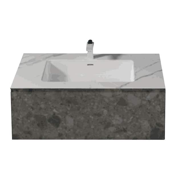 BATHLYN Terazzo Grey 36 in. W x 20.7 in. D x 13.8 in. H Single Sink Bath Vanity in Stone Grain Grey with White Resin Top