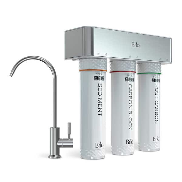 Brio 3-Stage Under Sink Filtration System, Brushed Nickel Faucet, 950 Gal. Capacity Sediment and Carbon Filters