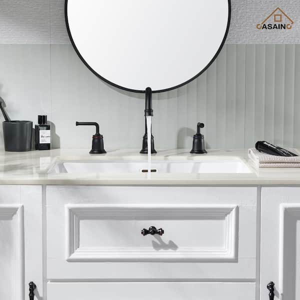 8 in. Widespread Double Handle Bathroom sink Faucet with 360° Swivel Spout, Stainless Steel Pop Up Drain in Matte Black