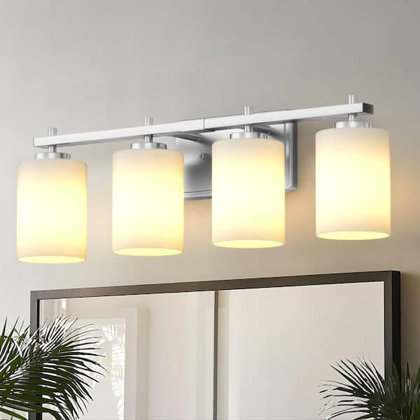 24 in. 4-Light Bathroom Vanity Light with Frosted Glass and Nickel Iron Frame