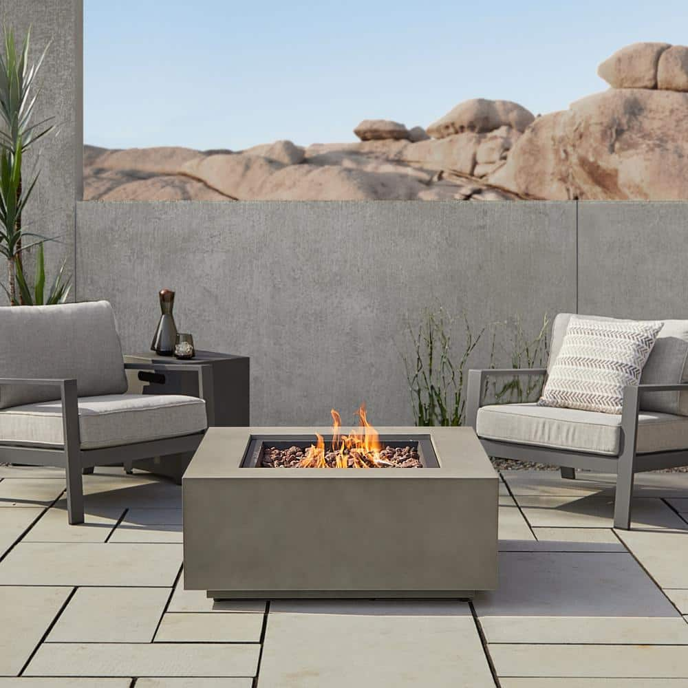 Real Flame Aegean 36 in x 15 in. Square Steel Propane Fire Pit Table in Mist Gray with NG Conversion Kit