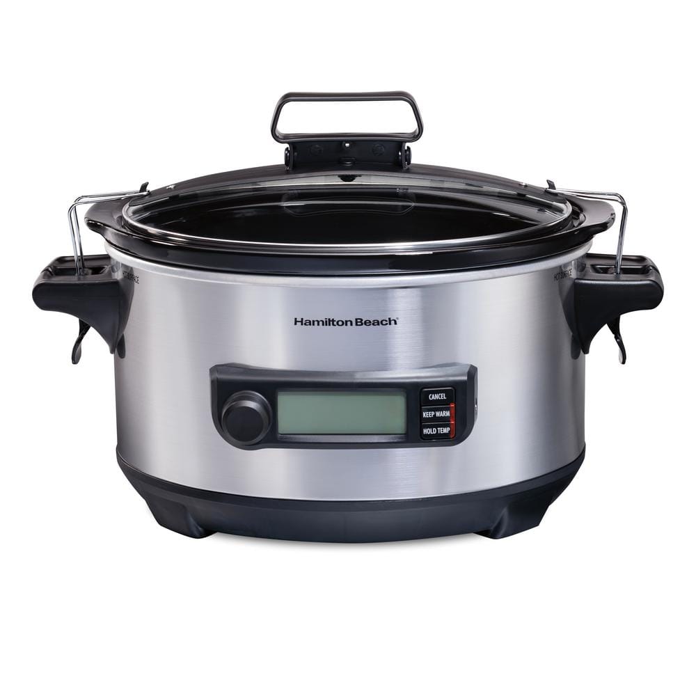 Hamilton Beach Portable 6 Quart Set & Forget Digital Programmable Slow  Cooker with Lid Lock, Temperature Probe, Dishwasher Safe Crock & Lid, Black  Stainless (33866)