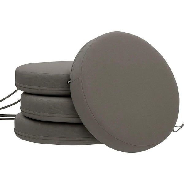 4-Pack Round Patio Chair Cushions, 15"x15"x3" Machine Washable Dark Gray, Supportive & Non-Slip Outdoor Seat Cushions
