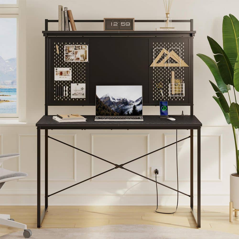 BYBLIGHT Lanita 55.1 in. Reversible L Shaped Desk Brown and