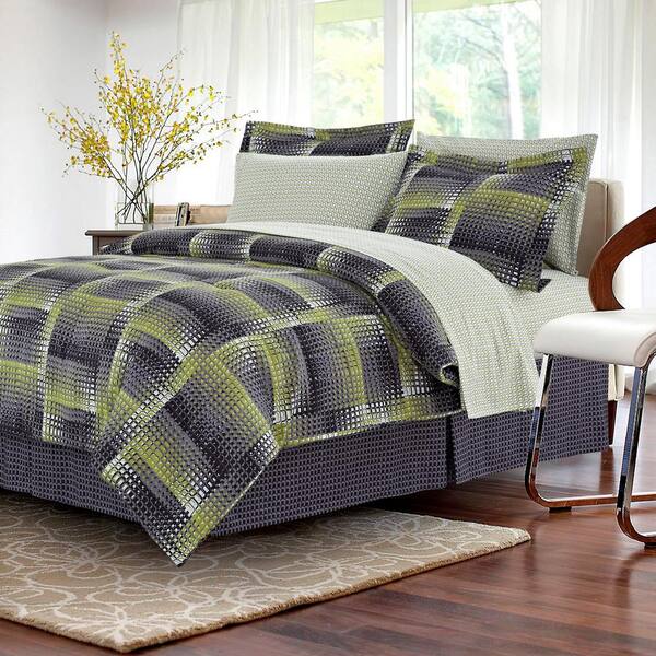 Brown Grey Shadow 8 Piece Lime Queen Comforter Set Bg180210103 The Home Depot - Lime Green Queen Bed Set Brown Grey Shadow 8 Piece Lime Queen Comforter Set Bg180210103 The Home Depot - Lime Green Queen Bed Set