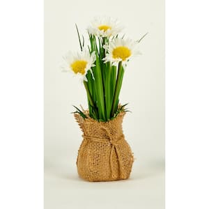 8 in. Artificial Daisy In Burlap Sack Container (Set of 2)