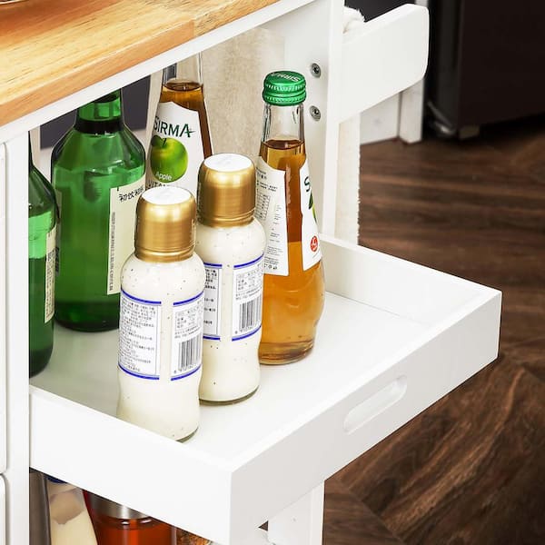 White Kitchen Island with Open Shelves and Spice Rack BF1663C327