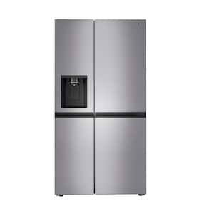 27 cu. ft. Side by Side Refrigerator w/ Pocket Handles,Door Cooling, External Ice and Water Dispenser in Platinum Silver