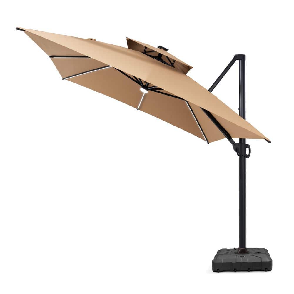 13 ft. x 10 ft. Aluminum Solar LED Patio Umbrella Windproof 360° Swivel Offset Cantilever Umbrella with Base in Tan price history on PriceWatchPro