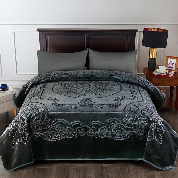 Dark Grey Embossed King Mink Fleece Blanket