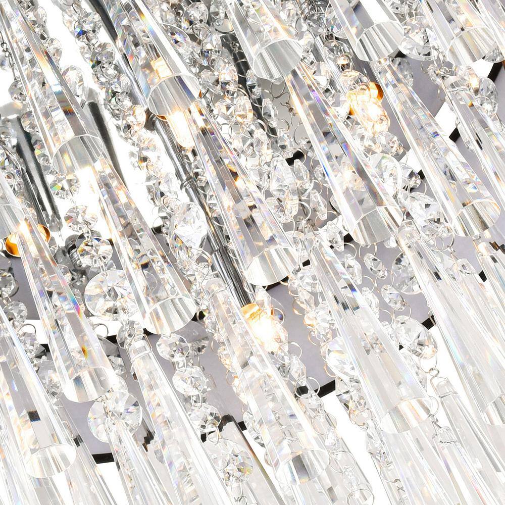 Chrome Drum Shade Black Chandelier with Crystals