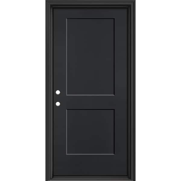 Masonite Performance Door System 36 in. x 80 in. Logan Right-Hand Inswing Black Smooth Fiberglass Prehung Front Door