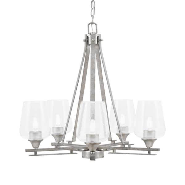 Unbranded Ontario 22 in. 5-Light Aged Silver Geometric Chandelier for Dinning Room with Clear Bubble Shades No Bulbs Included