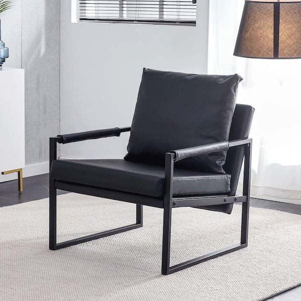 Dropship Sofa Chair.Black PU Leather Accent Arm Chair Mid Century Modern  Upholstered Armchair With Imitation Solid Wood Color Metal Frame Padded  Backrest And Seat Cushion Sofa Chairs For Living Room to Sell