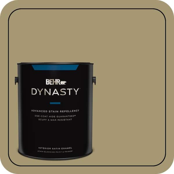 BEHR DYNASTY 1 gal. #S330-5 Dried Chive One-Coat Hide Satin Enamel Interior Stain-Blocking Paint and Primer