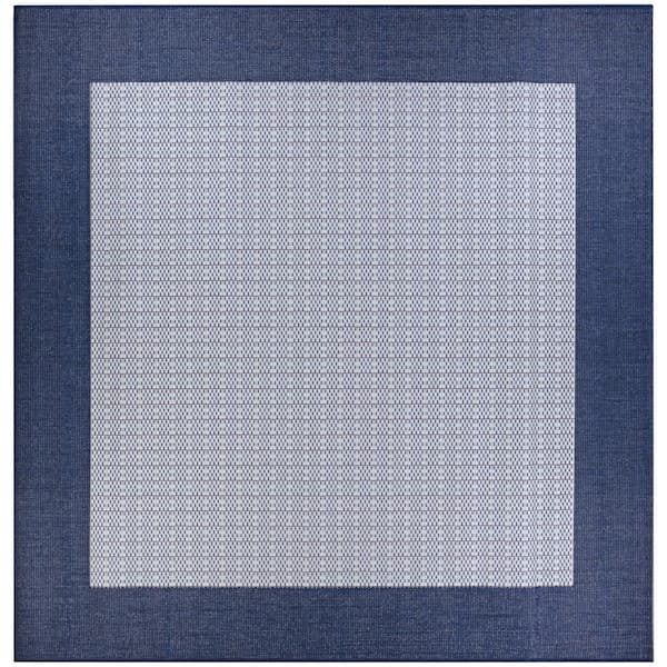 Couristan Recife Checkered Field Ivory-Indigo 8 ft. x 8 ft. Square Indoor/Outdoor Area Rug