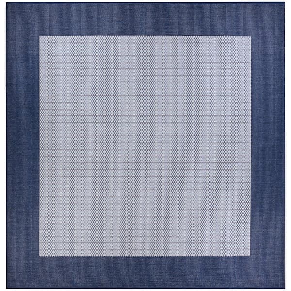 Recife Checkered Field Ivory-Indigo 8 ft. x 8 ft. Square Indoor/Outdoor Area Rug
