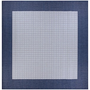 Recife Checkered Field Ivory-Indigo 9 ft. x 9 ft. Square Indoor/Outdoor Area Rug