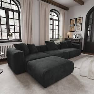 141.72 in. Square Arm Corduroy Velvet 4-Pieces Modular Sectional Sofa Free Combination with Ottoman in Black