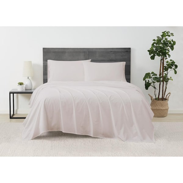 CANNON Solid Percale 4-Piece Blush Cotton Full Sheet Set