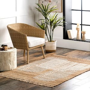 Chrysanthe Casual Abstract Jute Tassel Natural 6 ft. x 9 ft. Area Rug