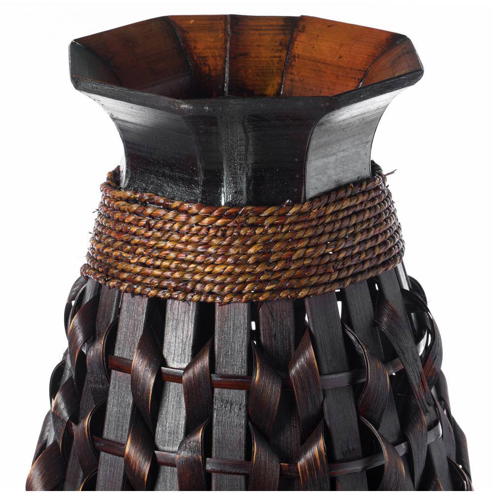 Tall Black Bamboo Floor Vase with Wicker Woven Design, 39 Inches High