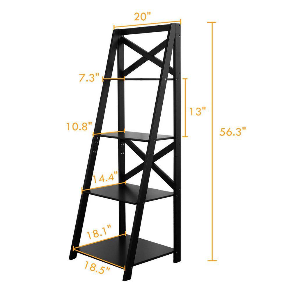Black Solid Wood 56" 4-Tier Ladder Shelf for Kids