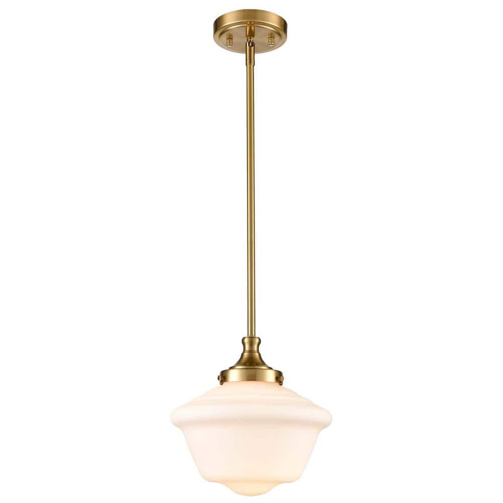 Gold Milk Glass Schoolhouse Pendant Light with Adjustable Rod